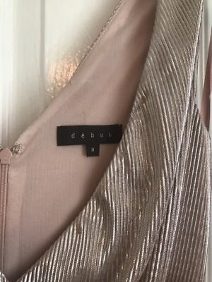 Robe De Soirée Debenhams Debut Rose Poussière étincelante - Taille UK 8, Sans Manches, Longue