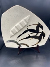 LARGE MCM Hand Painted Cigar Ashtray w/Black and Gold Gazelles. Signed MINT