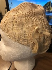 vintage baby bonnet crochet with flowers on side ... needs restore small
