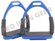 HORSE FLEXIBLE SAFETY ROYAL BLUE STIRRUPS (4.75’’) RIDING BENDY IRON STEEL