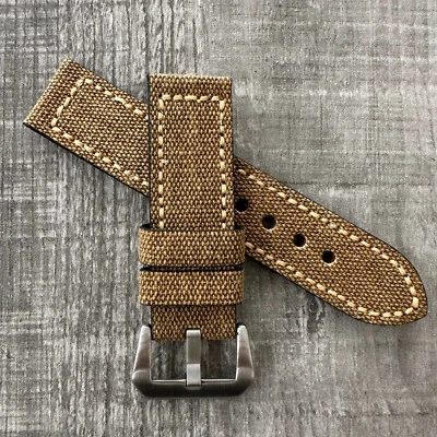 22mm Marron Toile Bracelet Montre Pour Officine Panerai Marina Lumineux Pam - Photo 1/4