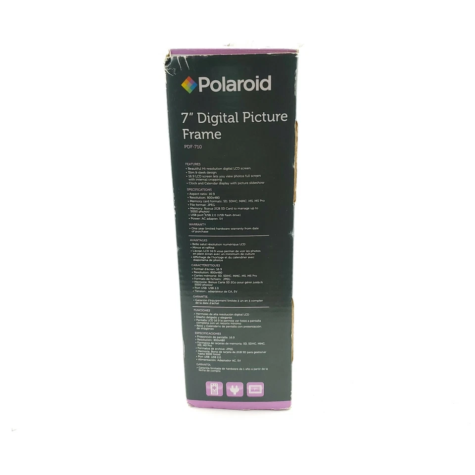 Polaroid 7" Digital Picture Frame USB Port 16:9 Ratio Resolution USA Seller - Image 3 of 4