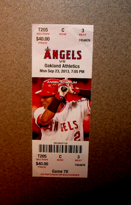 LA Angels 9/23/2013 Full Ticket Stub vs Oakland Jed Lowrie HR Brandon