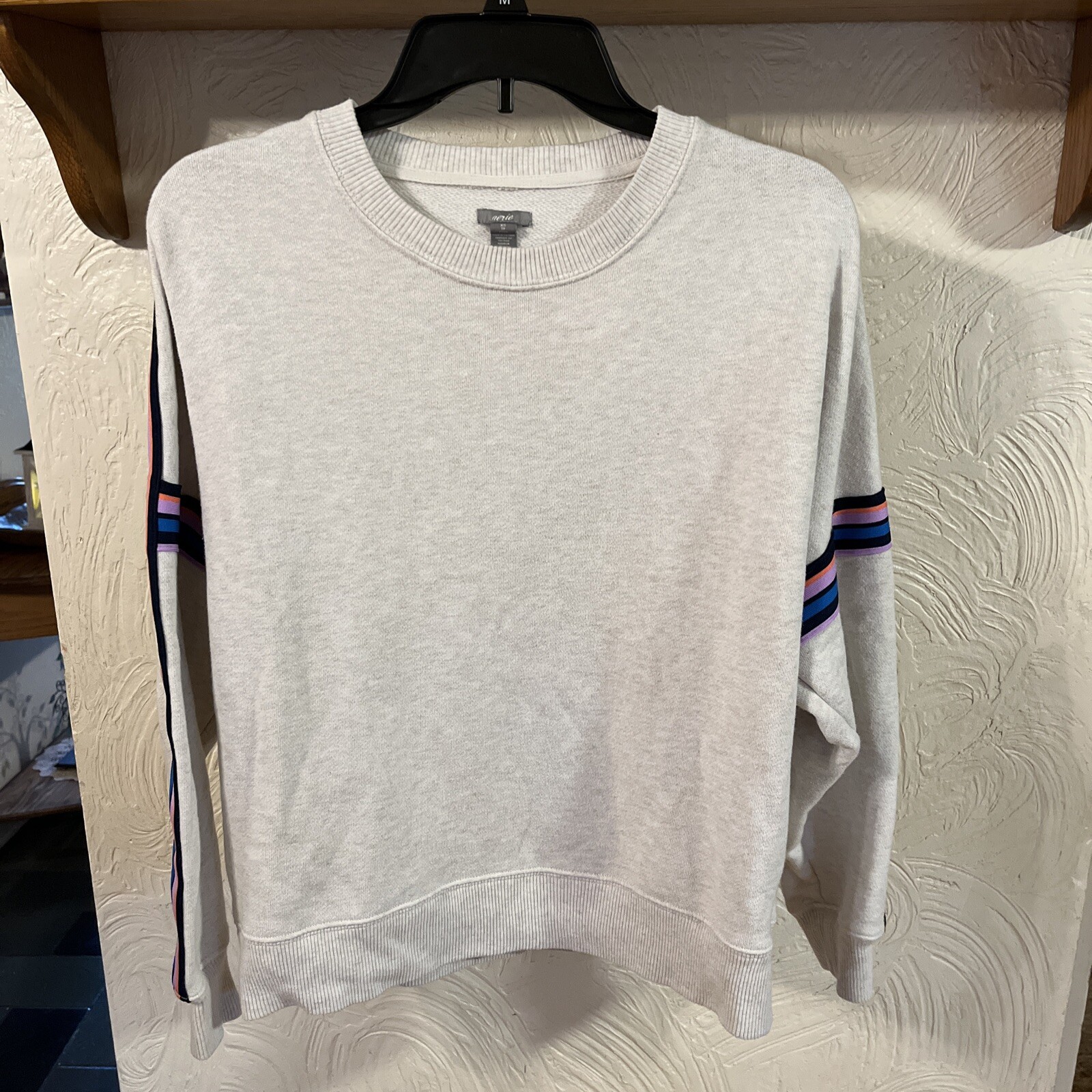 Aerie Womenu0026#039;s Rainbow Stripes Dolman Sleeve Crewneck Sweatshirt  Ivory/Multi S/P | eBay