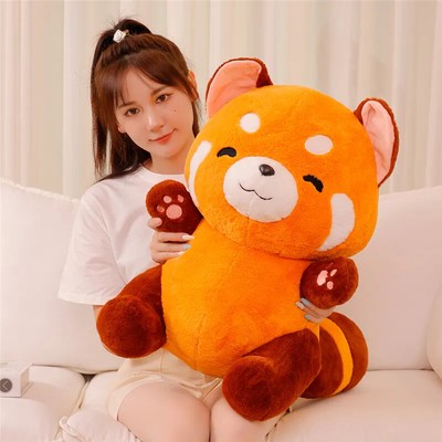 Stuffed Anime Doll Turned Red Panda Plushie Doll Fluffy Hair Throw Pillow Kids