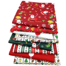 8PCS Sewing Fabric Christmas Cotton Fabric Decor Xmas Squares Quilting Pre-Cut