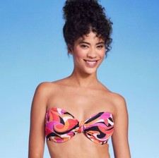 Shade  Shore Knot-Front Bandeau Bikini Top Womens 34B Underwire Removable-Pads