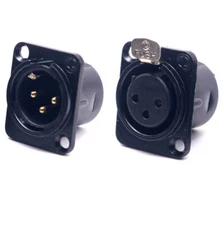 2pc Gold Plated 3-Pin XLR Adapter Female Male Panel Chassis Socket XLR Connector