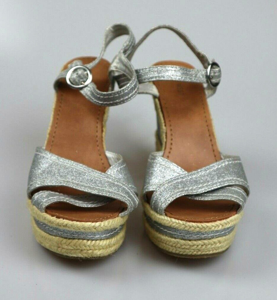 WOMEN'S SILVER GLITTER SPARKLE WEDGE SANDALS NINE W… Gem