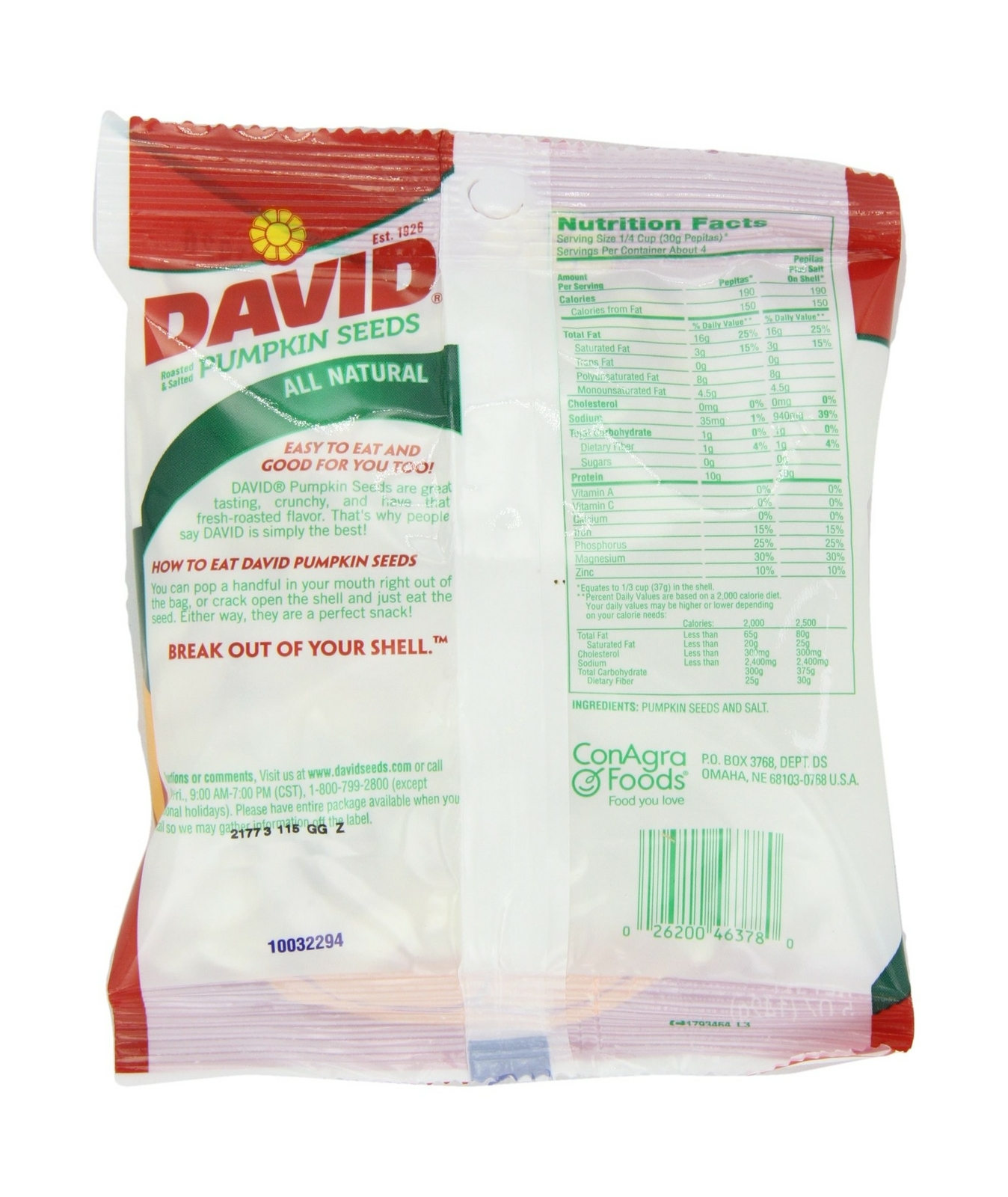 David Pumpkin Seeds 5 Oz. Bags Roasted & Salted All Natural Delicious