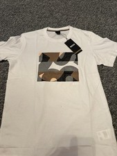 Image of BOSS Men's White Logo Graphic Crew Neck Cotton T-Shirt, Short Sleeve M