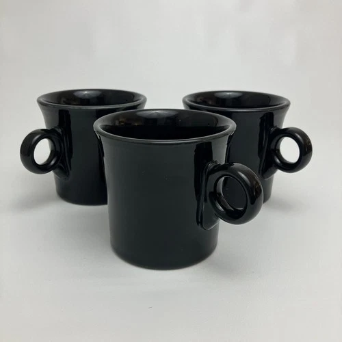 Set of 3 Vintage Fiesta Ware 10oz Black Ring Mugs – Classic Ceramic Coffee Cups