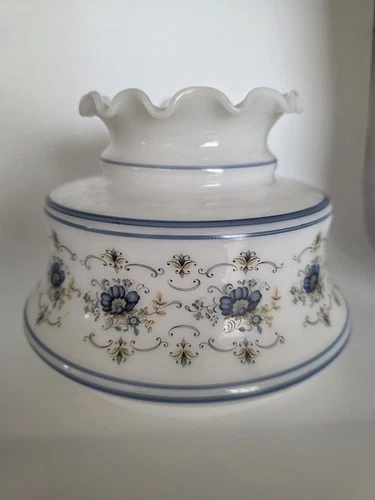Vintage Quoizel Abigail Adams 6”  Blue Floral Milk Glass Lamp Shade Fitter