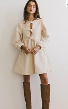 BOHME Womens  Flare mini Dress Corduroy Size Medium long sleeve Beige