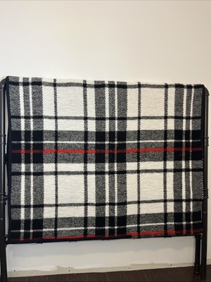 Vintage Biederlack Of America Blanket 54x 70 Made In USA Black White & Red Plaid