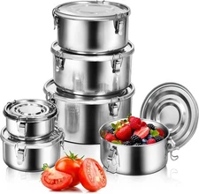 LEEPENK 6 Pcs 304 Stainless Steel Containers With Lids Silver 