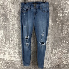 Torrid Size 12R Distressed Denim Jean Jeggings Pants Blue Button Zip
