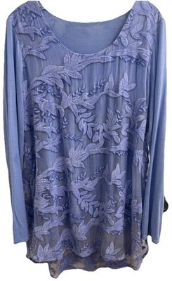 SOFT SURROUNDINGS Blue Adele Silk Layered Embroidered Blouse/Tunic Stretch (L)