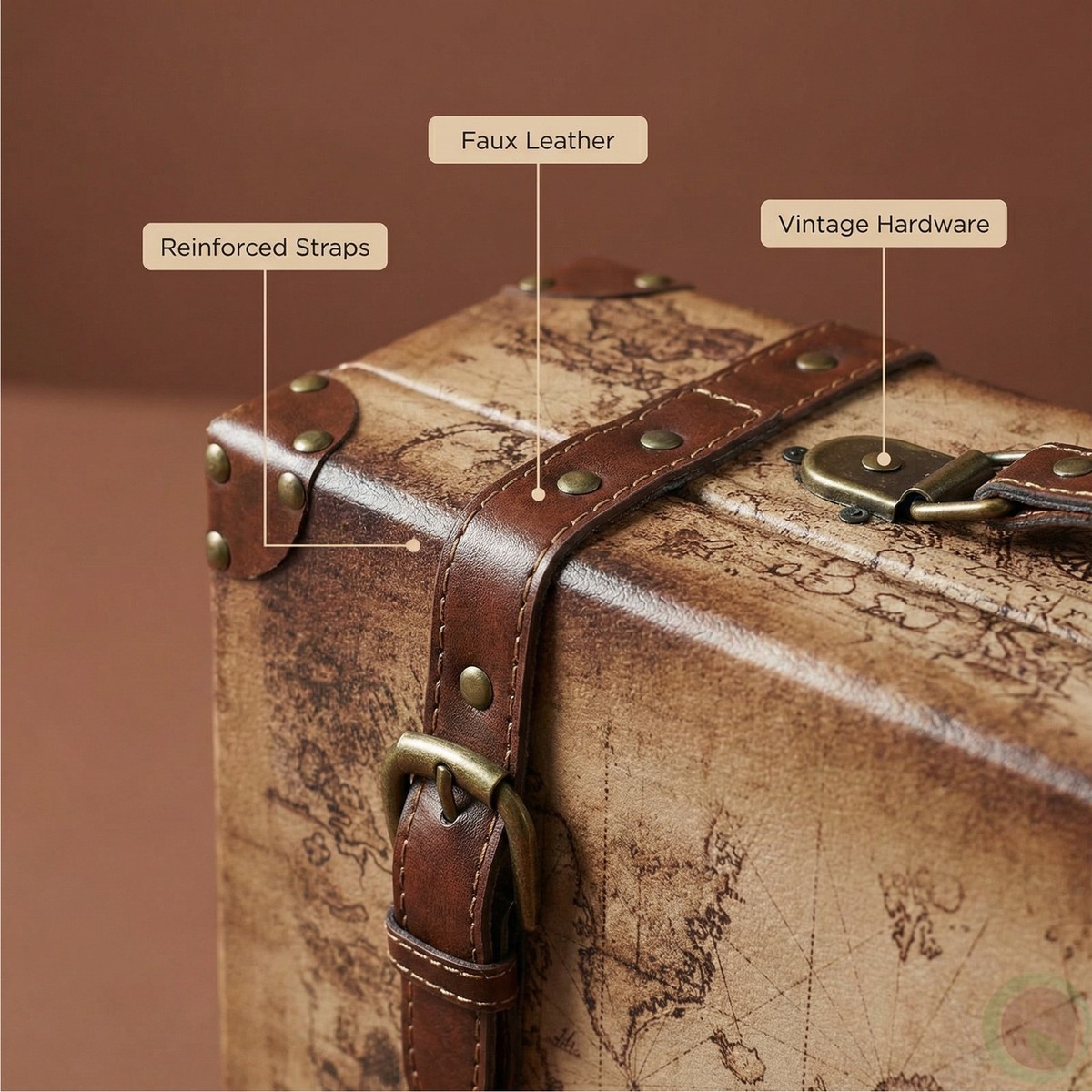 Vintiquewise Old World Map Leather Vintage Suitcase Set of 2