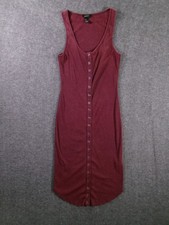 Forever 21 Dress Women S Burgundy Ribbed Button Front Tank Midi Stretch Bodycon