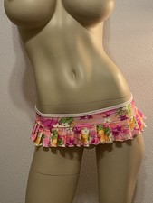 Pink Tropical PleatedMicro Mini Skirt Exotic Dancer Lingerie Beach Cover Up Rave