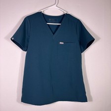 Figs Deep Teal V  Neck Medical Scrub Top Size Small