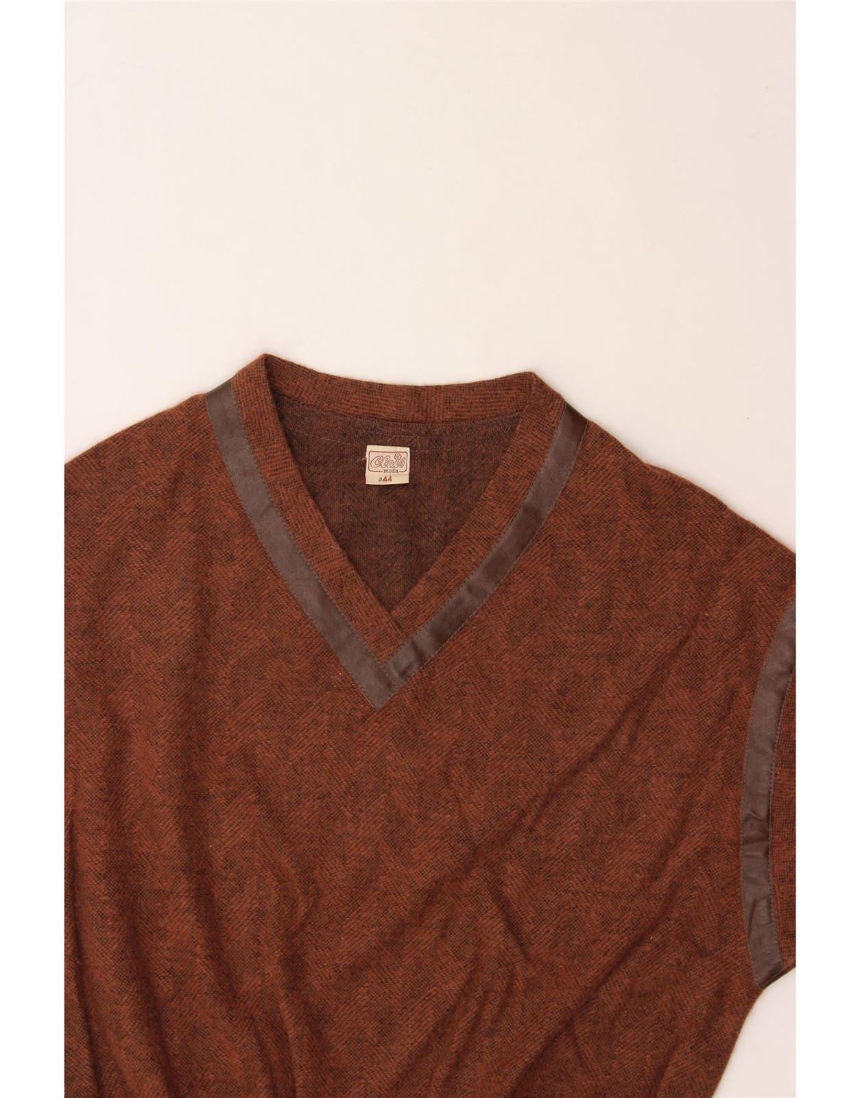 VINTAGE Womens Short Sleeve V-Neck Jumper Sweater IT 44 Medium Brown CT50