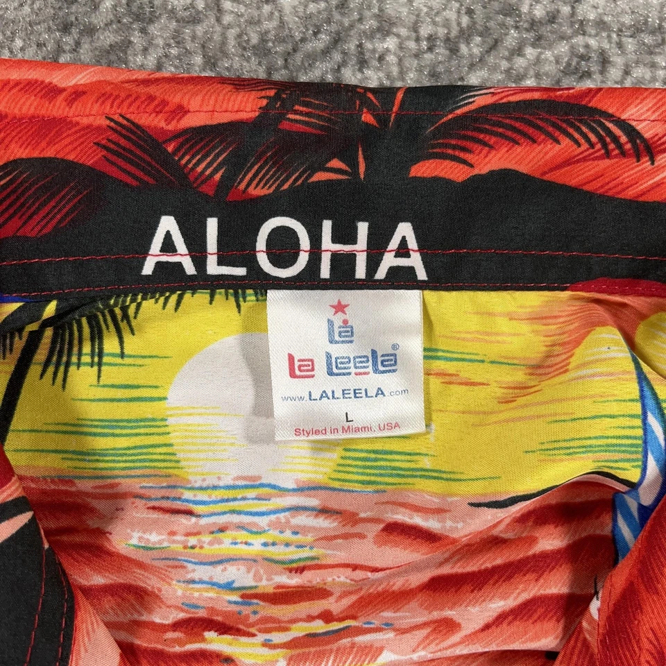 La Leela Hawaiian Shirt Womens Large Aloha Sunset Palm Tree Floral Beach Casual - Image 4 of 4