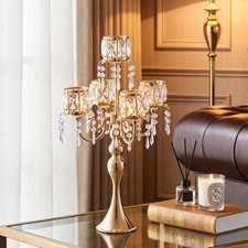 5 Arm Crystal Candle Holder Gold Candelabra Wedding Table Centerpiece Decor