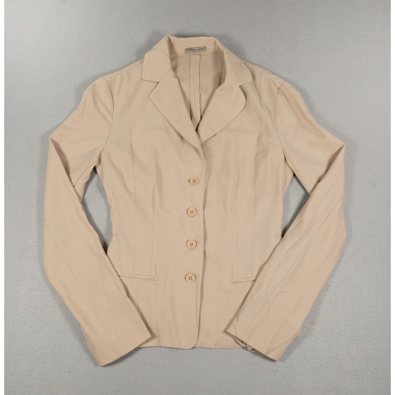 Bottega Veneta, Vintage Bottega Veneta Beige Virgin Wool Tailored Blazer Made in Italy Size 40