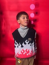 Unique 2-Piece Knit Set   Flame Vest  Beige Turtleneck   Kids  Teens