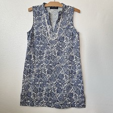 Tommy Hilfiger Womens 10 Linen Blend Dress Floral Sleeveless Sheath Blue White