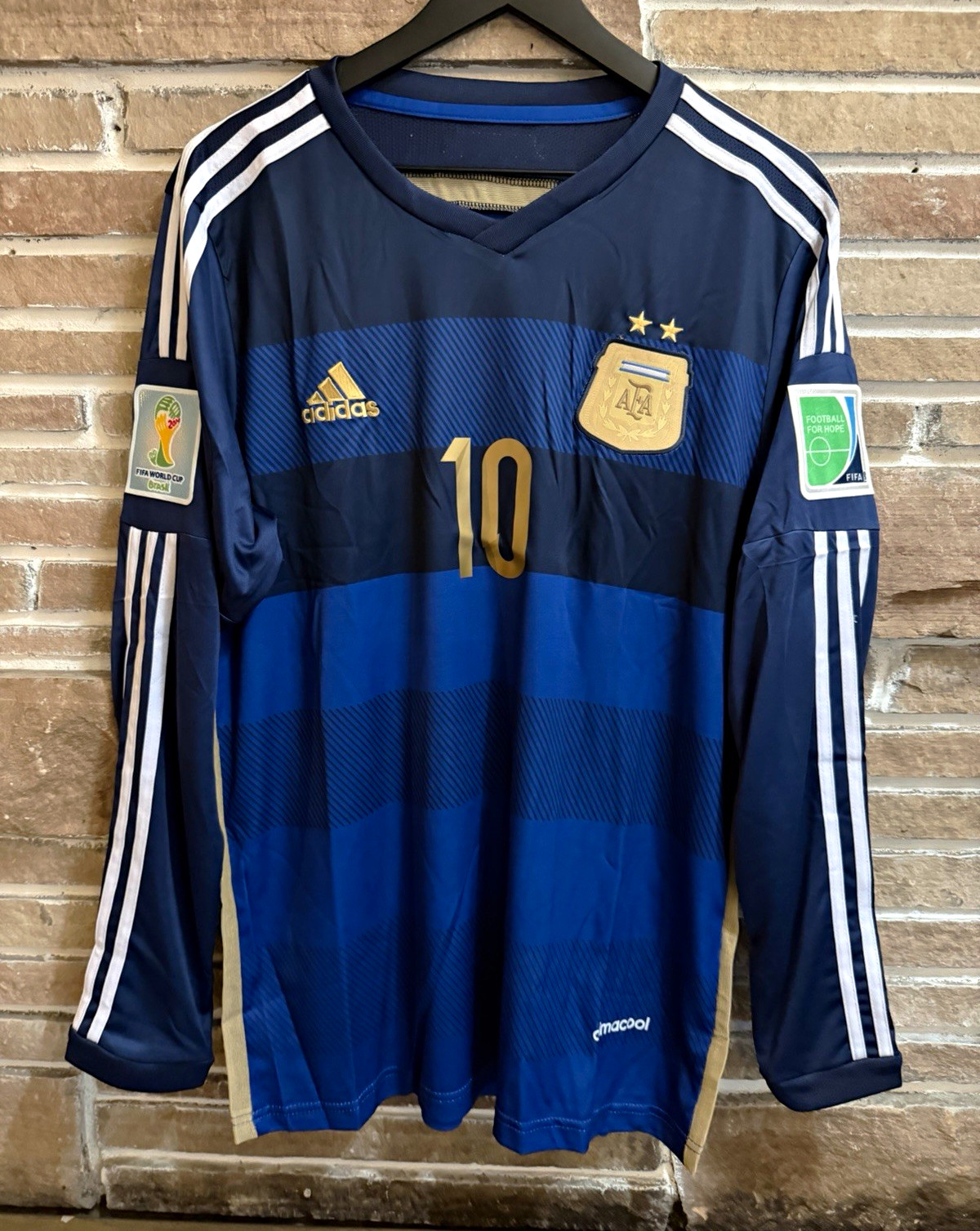 adidas Argentina Lionel Messi #10 Long Sleeve Soccer Jersey Men L Blue Gold