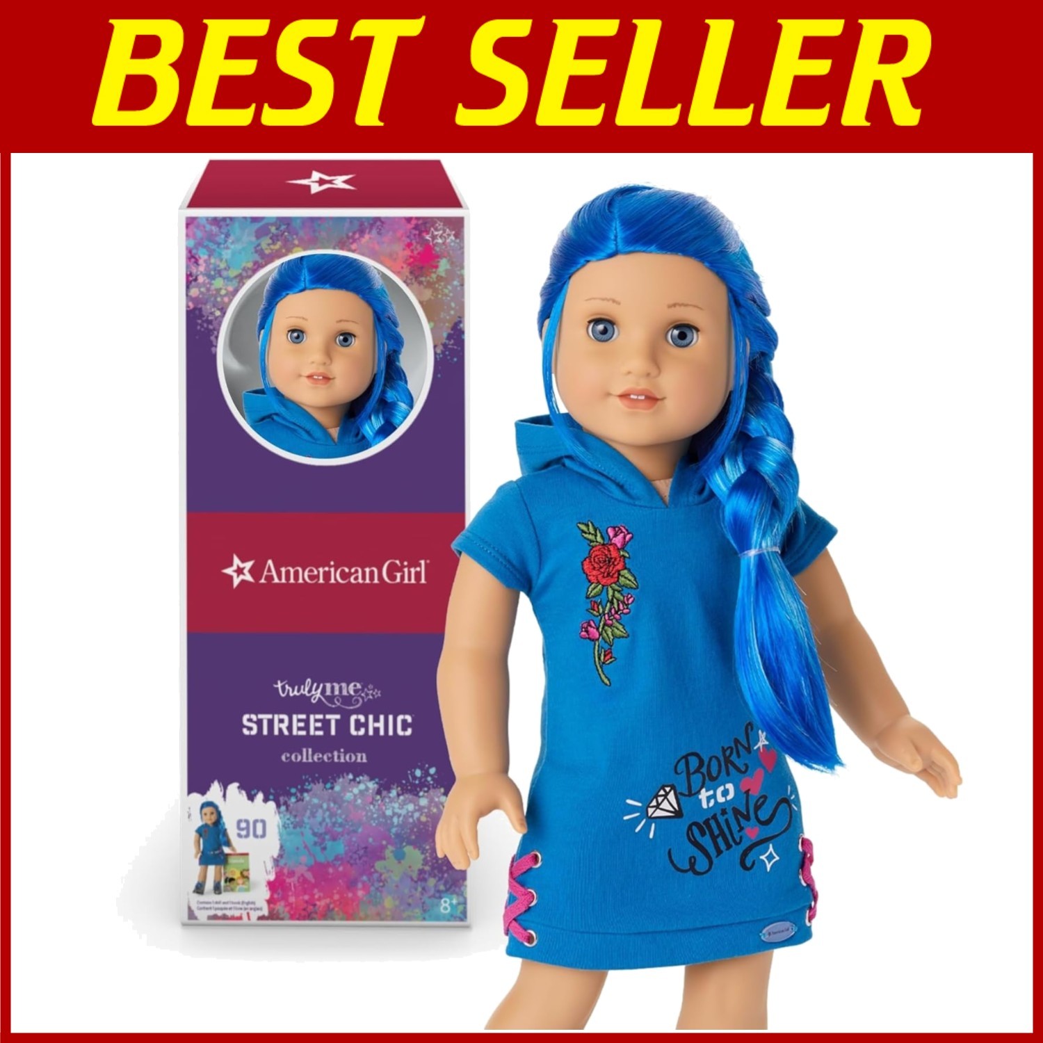 Fashion Doll with Blue Eyes - Long Blue Hair, Skater Dress