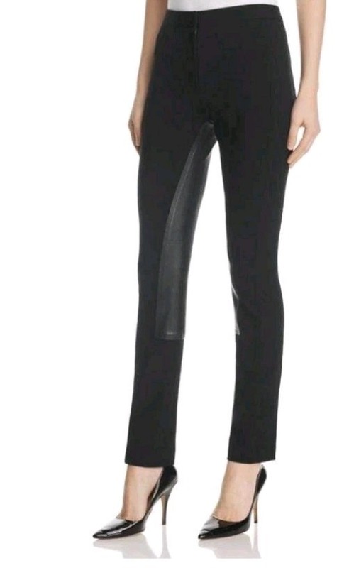 NWT $495 Theory Size 8 Leather Trim Riding Pant Black Zipper Ankle