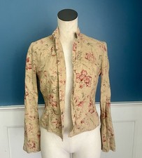 Lauren Ralph Lauren Petite 100 Linen Floral Hook Eye Blazer Jacket Tan P/P