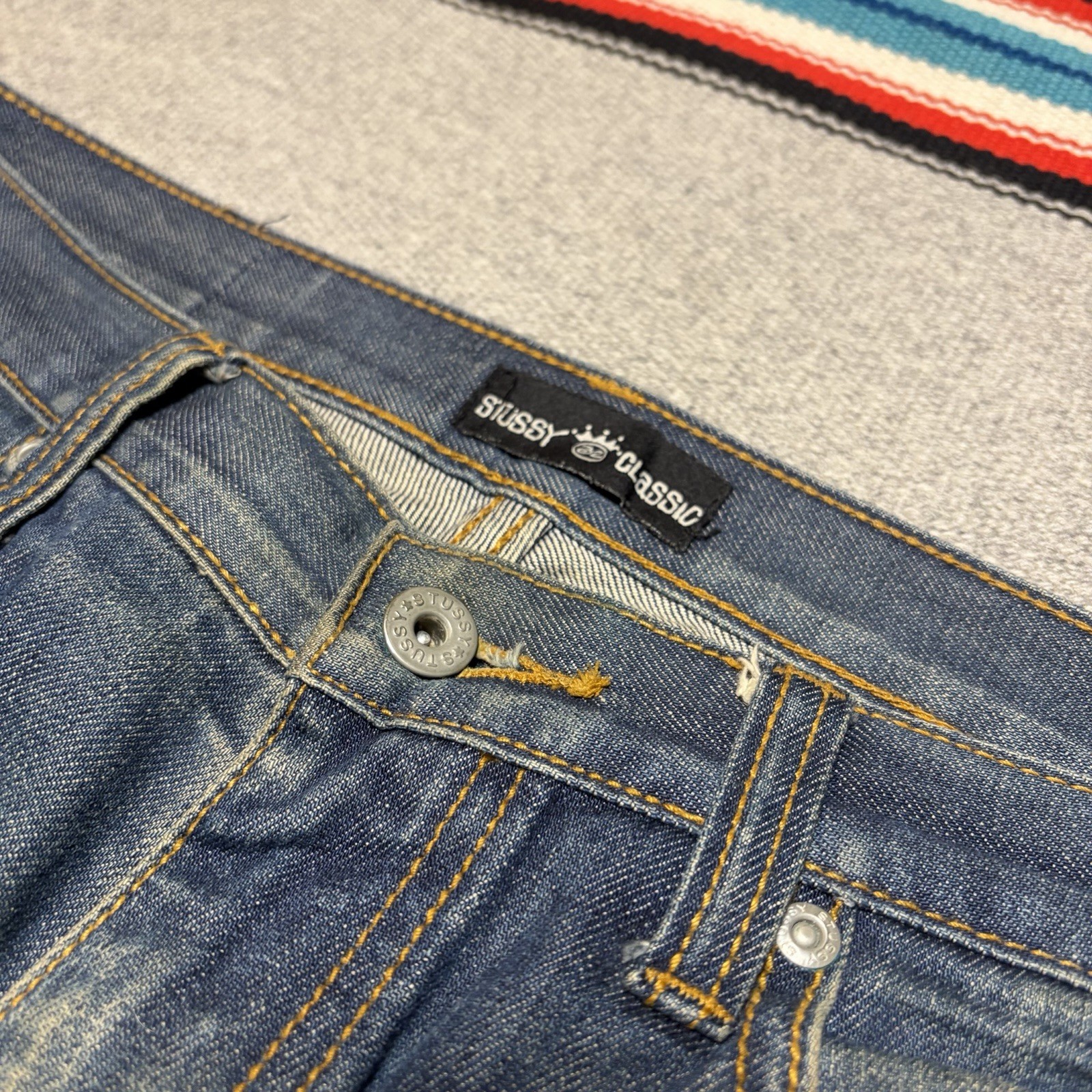 Vintage STUSSY Classic Rough Rugged Denim Jeans Size 34x30 Y2K Mens Rare Blue thumbnail 6