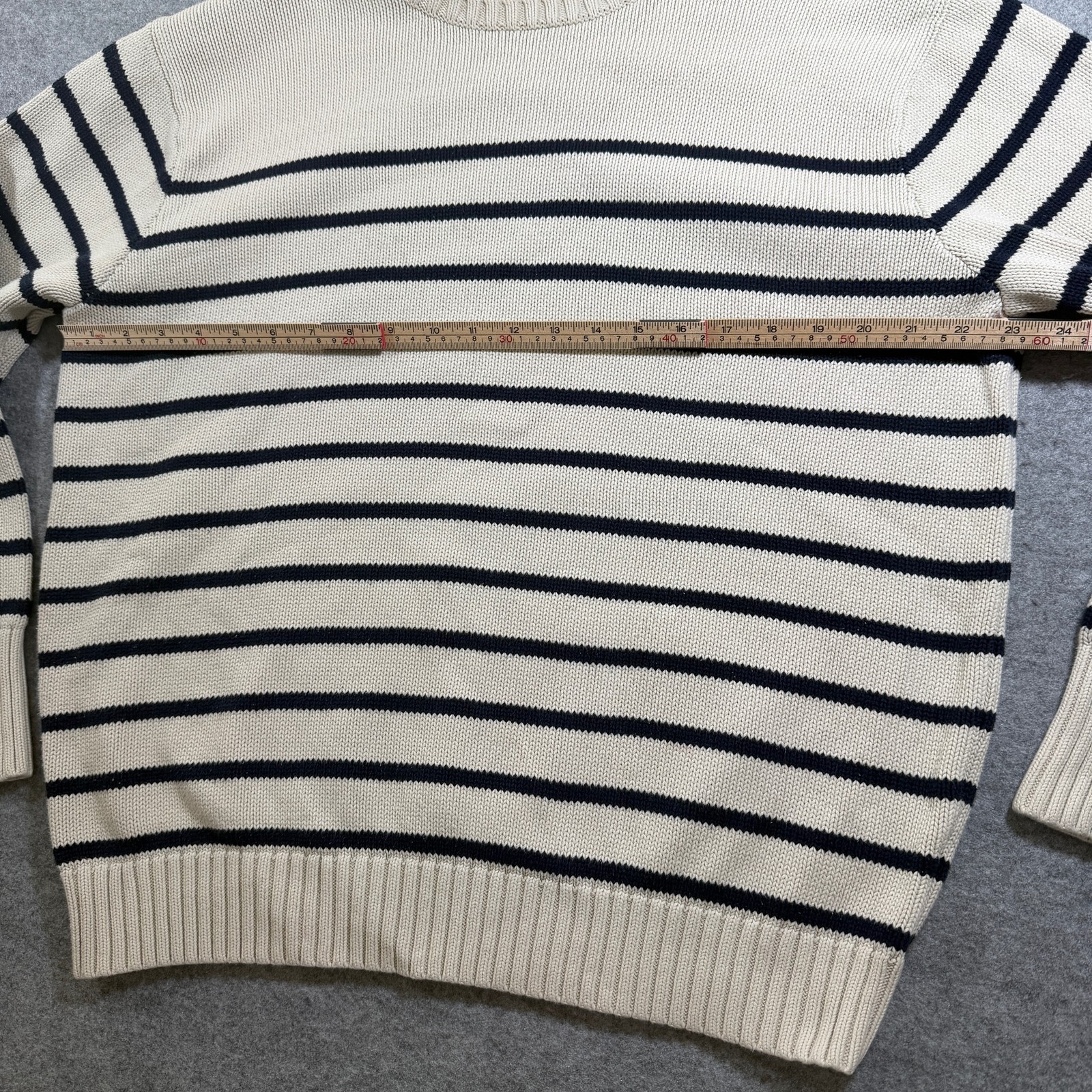 Brandy Melville Sweater Womens Cream Navy Striped Cotton Crew Neck Relaxed Fit thumbnail 4