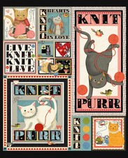 Feline Drive Fabric KNIT 1 PURR 2 Cat Panel 36" x 44" - Sold by the Panel