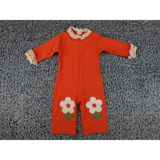 Carter's Jumpsuit Baby 12M Orange Vintage 70s Daisy Lace Romper Long Sleeve