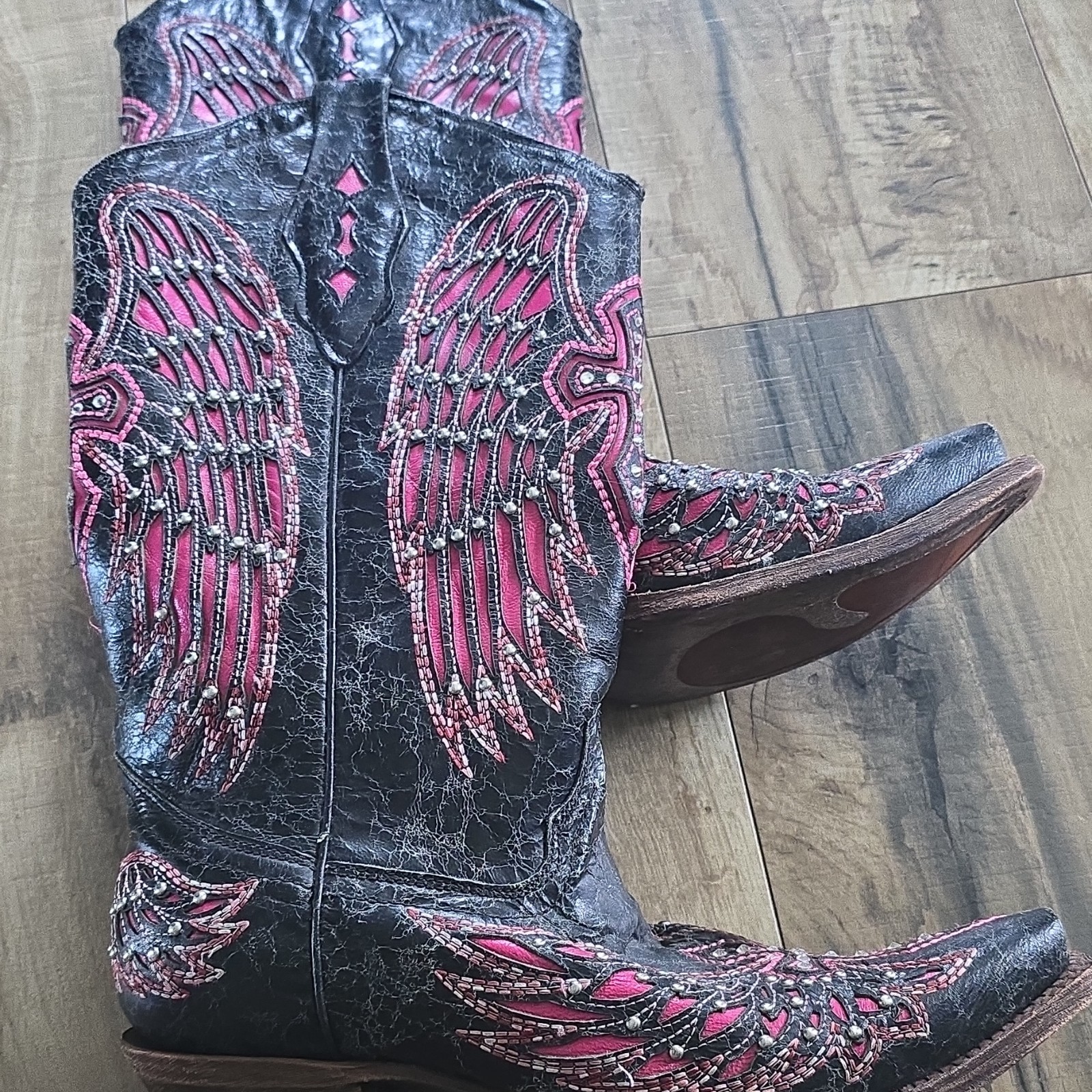 Corral Boots Wing Cross Embroidered Studded Western Knee High Black Pink 9M