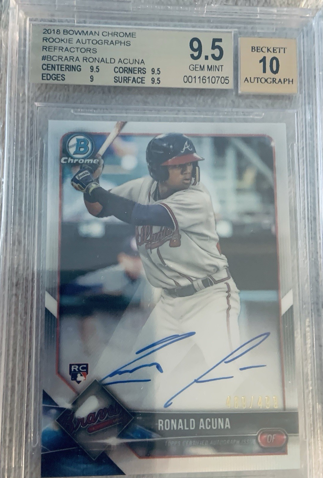 2018 Bowman Chrome Rookie Auto 10 Refractor Ronald Acuna Jr. BGS 9.5 #’d /499
