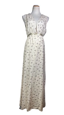 Anthropologie NU Denmark Dress Floral Birds Neutral Motif Small Delicate Maxi