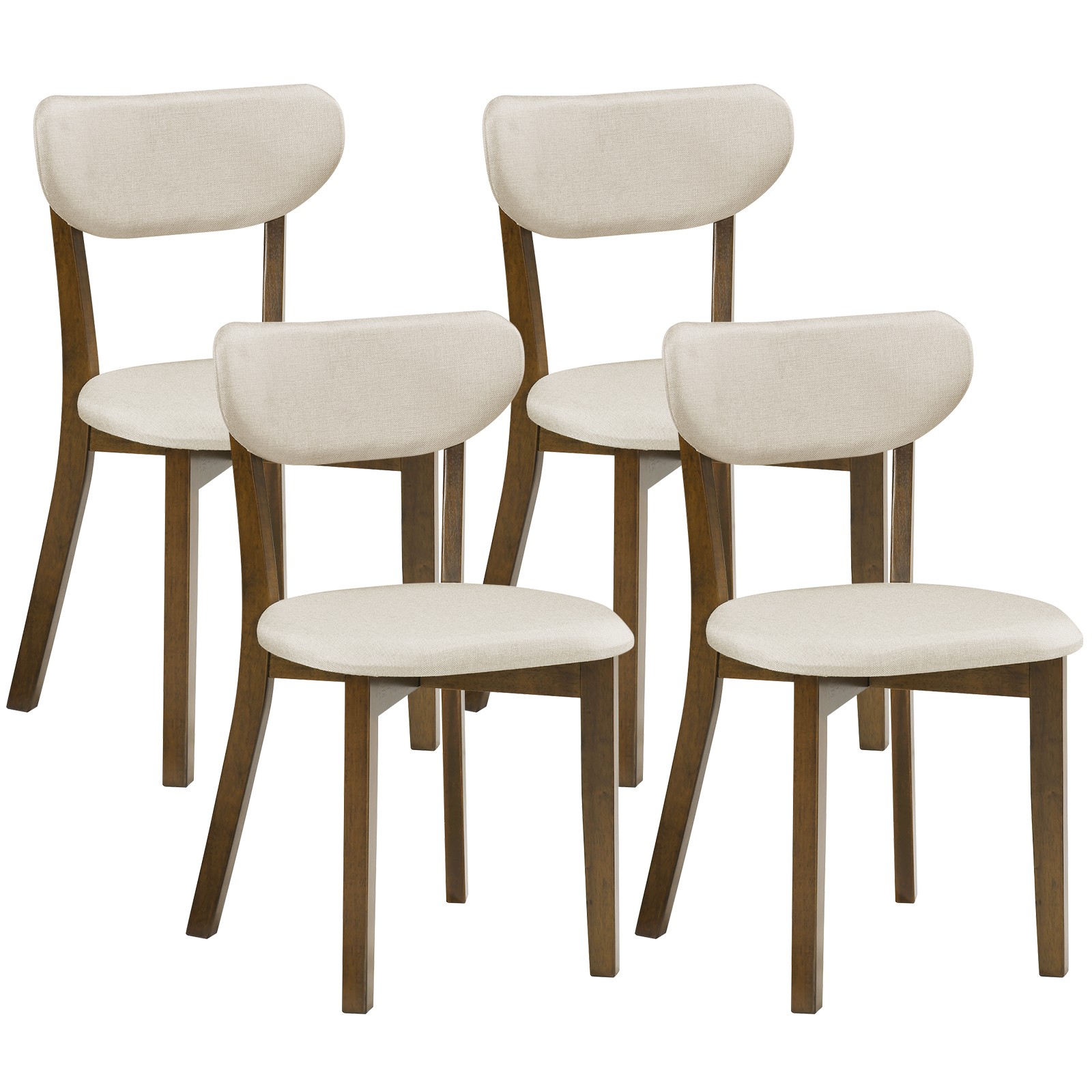 S Set Of 4 W/ Solid Rubber Wood Frame, Curved Backrest