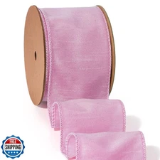 LaRibbons Pink Ribbon Wired 2.5 Inch x 10 Yards Light Peach Pink Dupioni Ribb