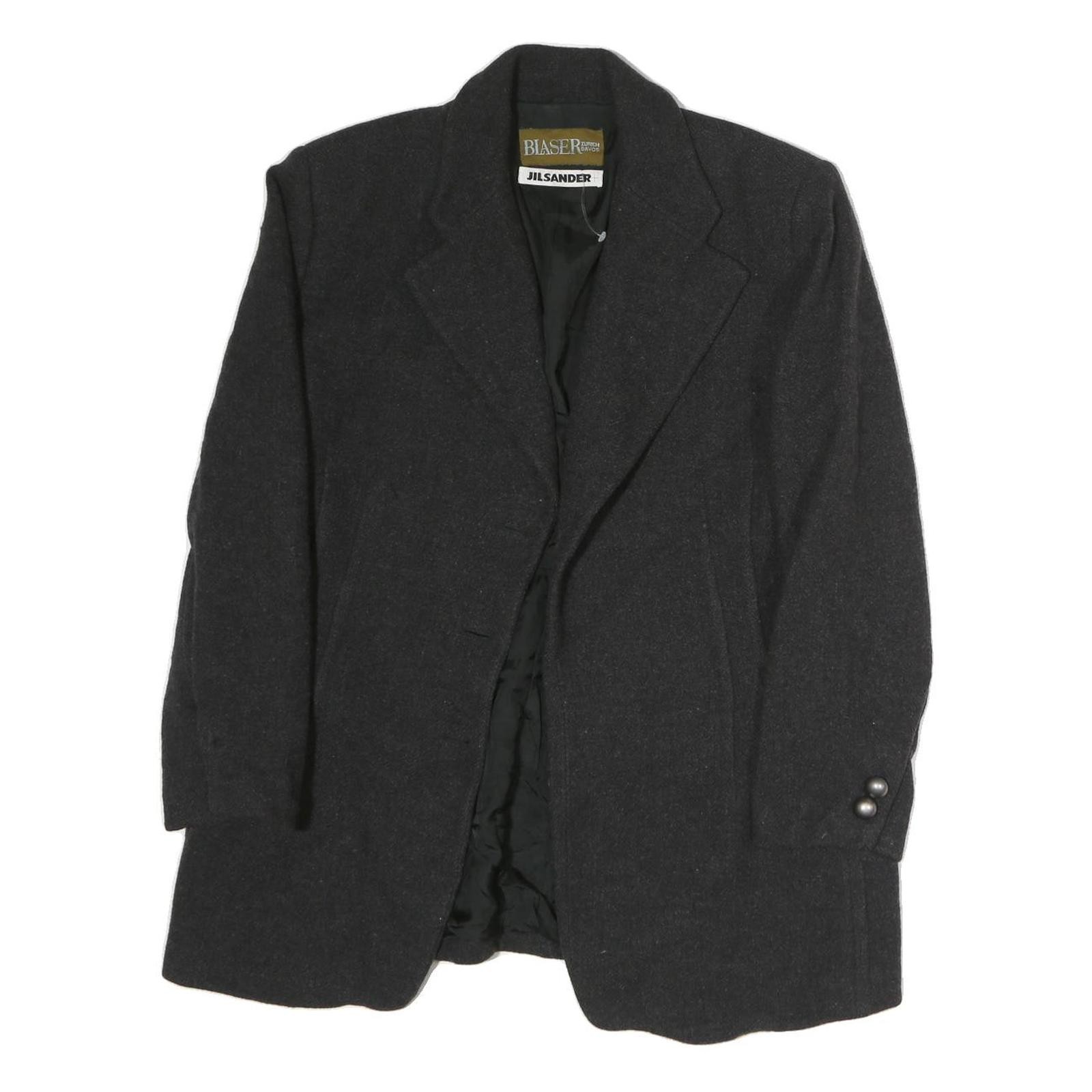 BLASER Mujer Negro Lana Chaqueta Clásica M Botón Cierre Liso Elegante