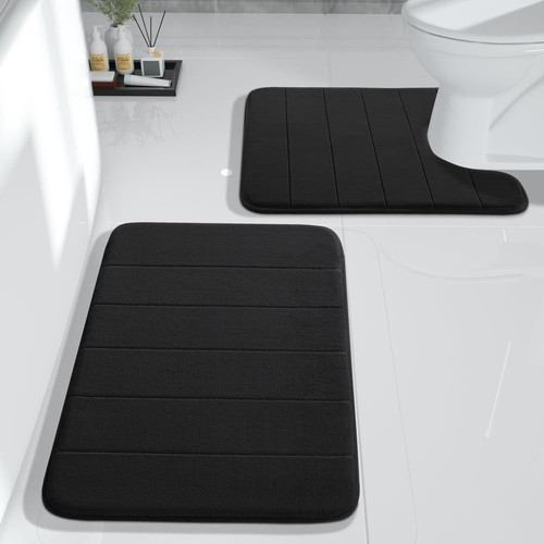Memory Foam Bath Mat Set, 2 Pieces Soft Bathroom Rugs,17x24 and 24x20.4 U-Sha...