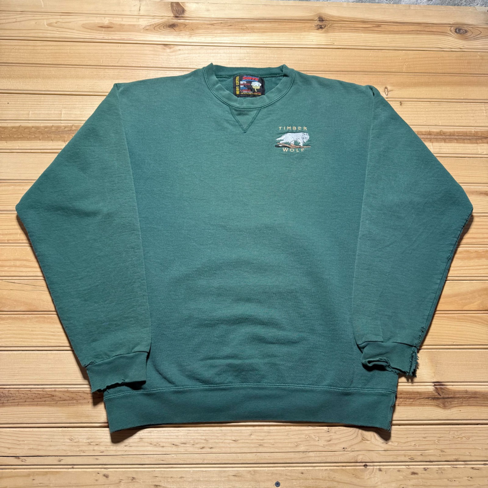 Vintage 90s Timber Wolf Wildlife Embroidered Crewneck Sweatshirt USA Made Large