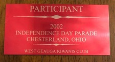2002 Participant Independence Day Parade Chesterland, Ohio Kiwanis Club Plaque