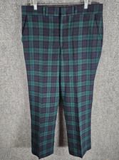 VTG Pendleton Plaid Wool Trousers Pants Men  s Green Tartan No Size Tag READ
